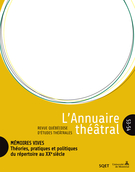 Cover of Mémoires vives, Number 53-54, Spring–Fall 2013, pp. 5-227, L’Annuaire théâtral