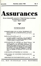 Cover of Volume 28, Number 3, 1960, pp. 121-186, Assurances