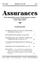 Cover of Volume 29, Number 1, 1961, pp. 1-67, Assurances