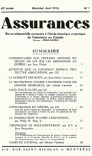 Cover of Volume 42, Number 1, 1974, pp. 1-96, Assurances