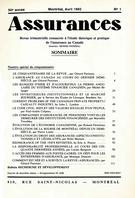 Cover of Numéro spécial du cinquantenaire, Volume 50, Number 1, 1982, pp. 1-163, Assurances