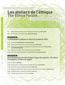 Cover of Volume 10, Number 2, Summer 2015, pp. 1-191, Les ateliers de l'éthique / The Ethics Forum