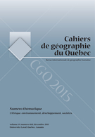 Cover of L’Afrique : environnement, développement, sociétés, Volume 59, Number 168, December 2015, pp. 343-519, Cahiers de géographie du Québec