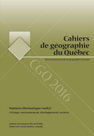 Cover of L’Afrique : environnement, développement, sociétés (suite), Volume 60, Number 169, April 2016, pp. 9-194, Cahiers de géographie du Québec