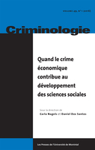 Cover of Quand le crime économique contribue au développement des sciences sociales, Volume 49, Number 1, Spring 2016, pp. 5-262, Criminologie