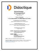 Cover for issue 'Les innovations en didactique de l’oral' of the journal 'Didactique'