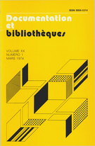 Cover of Automatisation et documentation, Volume 20, Number 1, March 1974, pp. 3-51, Documentation et bibliothèques