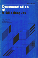 Cover of Volume 20, Number 3, September 1974, pp. 119-170, Documentation et bibliothèques