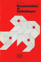 Cover of Volume 23, Number 2, June 1977, pp. 59-120, Documentation et bibliothèques