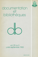 Cover of Volume 29, Number 3, July–September 1983, pp. 91-124, Documentation et bibliothèques
