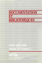 Cover of Volume 35, Number 2, April–June 1989, pp. 35-67, Documentation et bibliothèques