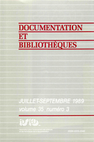 Cover of Volume 35, Number 3, July–September 1989, pp. 71-126, Documentation et bibliothèques