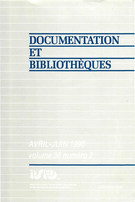 Cover of Volume 36, Number 2, April–June 1990, pp. 43-80, Documentation et bibliothèques