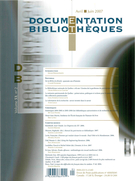 Cover of Volume 53, Number 2, April–June 2007, pp. 65-138, Documentation et bibliothèques
