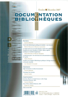 Cover of Volume 53, Number 4, October–December 2007, pp. 189-231, Documentation et bibliothèques