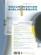 Cover of Bibliothèques numériques, Volume 59, Number 3, July–September 2013, pp. 131-184, Documentation et bibliothèques