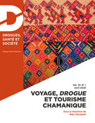 Cover for issue 'Voyage, drogue et tourisme chamanique' of the journal 'Drogues, santé et société'