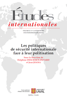 Cover of Les politiques de sécurité internationale face à leur politisation, Volume 55, Number 3, Fall 2024, pp. 381-571, Études internationales