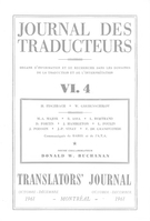 Cover of Volume 6, Number 4, 4e Trimestre 1961, pp. 111-144, Journal des traducteurs / Translators' Journal