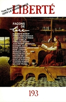 Cover of Façon de lire, Volume 33, Number 1 (193), February 1991, pp. 4-160, Liberté