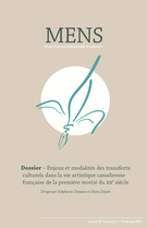 Cover of Enjeux et modalités des transferts culturels dans la vie artistique canadienne-française de la première moitié du XX<sup>e</sup> siècle, Volume 12, Number 2, Spring 2012, pp. 5-188, Mens