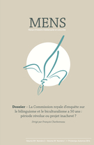 Cover of La Commission royale d’enquête sur le bilinguisme et le biculturalisme a 50 ans : période révolue ou projet inachevé ?, Volume 14-15, Number 2-1, Spring–Fall 2014, pp. 5-270, Mens