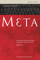 Cover of La manipulation de la traduction audiovisuelle, Volume 57, Number 2, June 2012, pp. 275-539, Meta