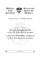 Cover of Democracy, Federalism, and Rule of Law: The <em>Senate Reference</em> Revisited, Volume 60, Number 4, June 2015, pp. 595-953, McGill Law Journal / Revue de droit de McGill