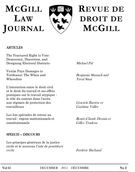 Cover of Volume 61, Number 2, December 2015, pp. 231-459, McGill Law Journal / Revue de droit de McGill
