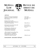 Cover of Volume 63, Number 1, September 2017, pp. 1-199, McGill Law Journal / Revue de droit de McGill