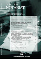 Cover of Volume 110, Number 3, December 2008, pp. 735-1068, Revue du notariat