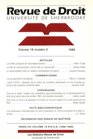 Cover of Volume 19, Number 2, 1989, pp. 247-509, Revue de droit de l'Université de Sherbrooke
