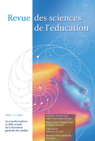 Cover of Les transformations et défis actuels de la formation générale des adultes, Volume 40, Number 2, 2014, pp. 191-447, Revue des sciences de l’éducation