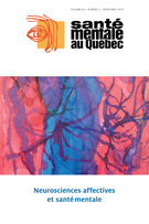 Cover of Neurosciences affectives et santé mentale, Volume 41, Number 1, Spring 2016, pp. 4-346, Santé mentale au Québec