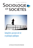 Cover of Inégalités, parcours de vie et politiques publiques, Volume 45, Number 1, Spring 2013, pp. 5-360, Sociologie et sociétés