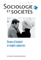 Cover of Formes d’intimité et couples amoureux, Volume 46, Number 1, Spring 2014, pp. 5-291, Sociologie et sociétés
