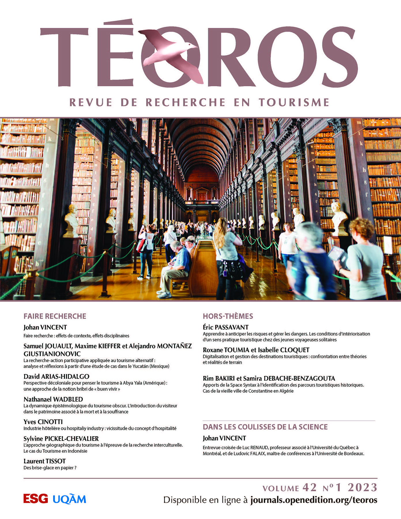 Cover of Faire de la recherche en tourisme, Volume 42, Number 1, 2023, Téoros