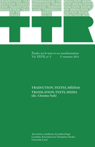 Cover of Traduction, textes, médias, Volume 27, Number 2, 2e semestre 2014, pp. 9-244, TTR