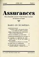 Couverture de Volume 3, numéro 1, 1935, p. 1-38, Assurances