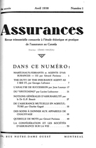 Couverture de Volume 6, numéro 1, 1938, p. 1-60, Assurances
