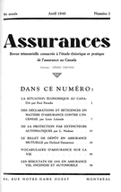 Couverture de Volume 8, numéro 1, 1940, p. 1-59, Assurances