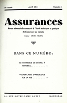 Couverture de Volume 9, numéro 1, 1941, p. 1-42, Assurances