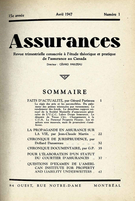 Couverture de Volume 15, numéro 1, 1947, p. 1-53, Assurances