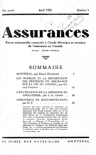 Couverture de Volume 18, numéro 1, 1950, p. 1-44, Assurances