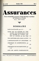 Couverture de Volume 19, numéro 3, 1951, p. 1-139, Assurances