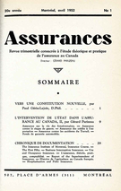 Couverture de Volume 20, numéro 1, 1952, p. 1-38, Assurances