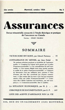 Couverture de Volume 22, numéro 3, 1954, p. 1-112, Assurances