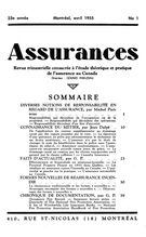 Couverture de Volume 23, numéro 1, 1955, p. 1-43, Assurances