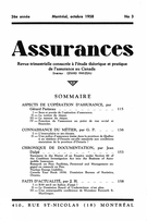 Couverture de Volume 26, numéro 3, 1958, p. 1-165, Assurances