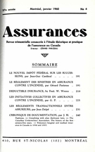 Couverture de Volume 27, numéro 4, 1960, p. 191-242, Assurances